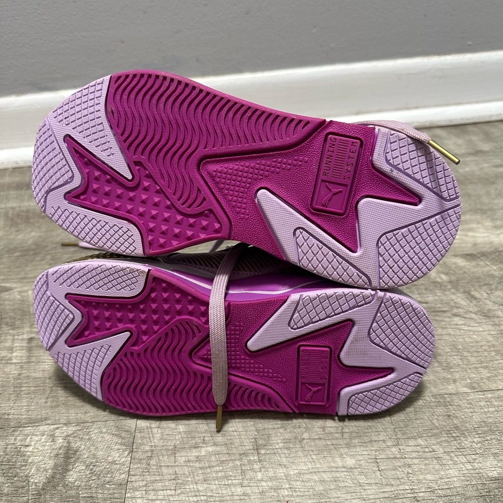 Women's Puma RS-X 7 Shoes Laces Memory Foam Purple Gold Running Retro Look New - Picture 7 of 10